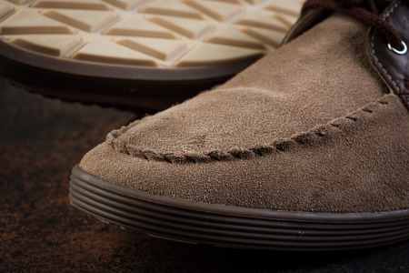 brown luxury handmade man leather shoes close upの写真素材