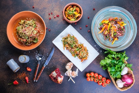 delicious healthy food salads menu concept for restaurant top view.の写真素材