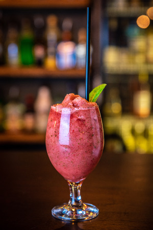 strawberry cocktails on the bar counter.の写真素材