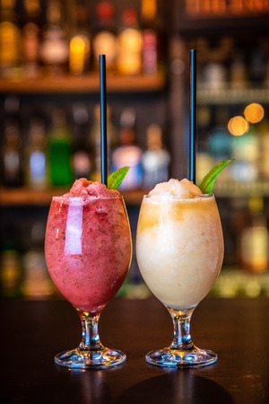 two cocktails on the bar counter.の写真素材