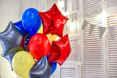 Colorful balloons with happy party backgroundの写真素材