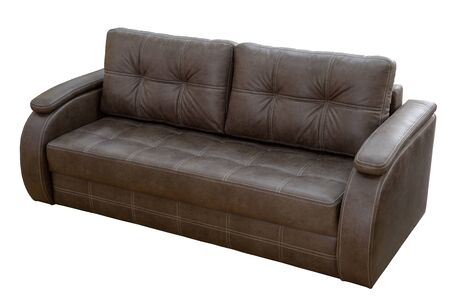 brown leather sofa isolated on white backgroundの写真素材