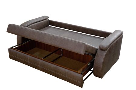 brown leather sofa isolated on white backgroundの写真素材