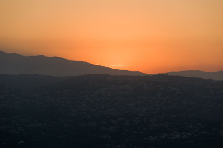 Amazing sunset in mountains, orange sky, Spainの写真素材