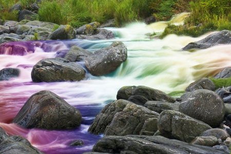Mountain river stream, Cloudy weather, Norway, August 2009の写真素材