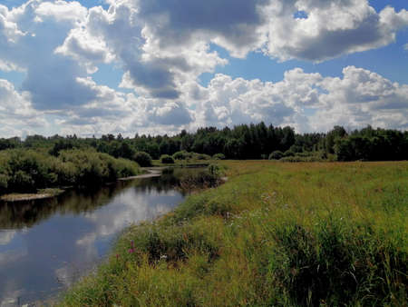 Sunny summer day on the river Bankの写真素材