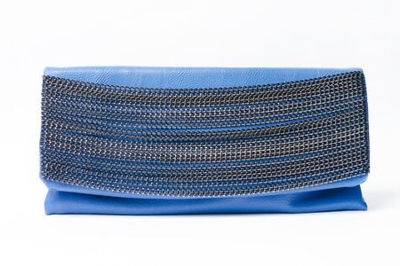 blue clutch bag on a white backgroundの写真素材