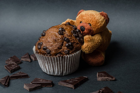 teddy bear with chocolate muffins