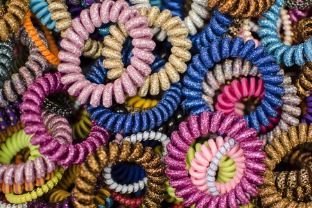 lots of colorful hair bandsの写真素材