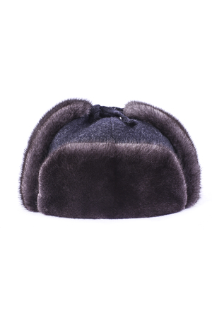 mens fur hat on a white backgroundの写真素材