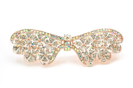 brooch with a bow of Gems isolated on whiteの写真素材