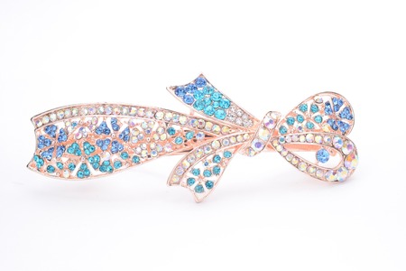 brooch with a bow of Gems isolated on whiteの写真素材
