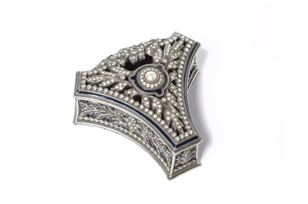 Silver jewelry casket isolated on whiteの写真素材