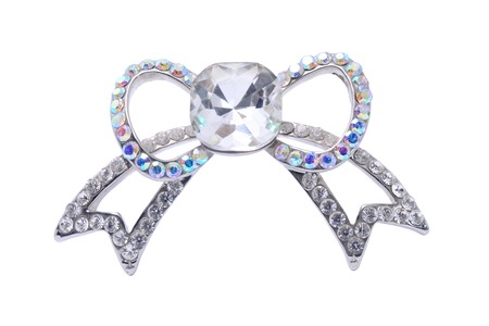 brooch with a bow of Gems isolated on whiteの写真素材