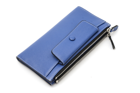 blue money purse isolated on whiteの写真素材