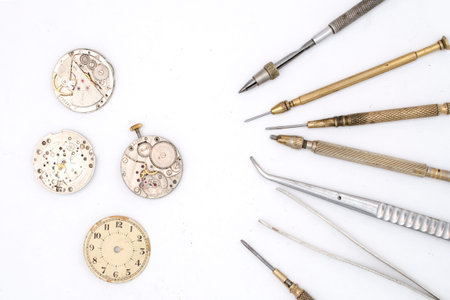 watchmaker tools isolated on white