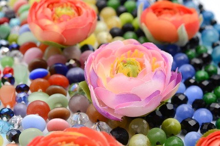 texture beads and flowersの写真素材
