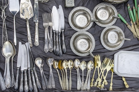 collection of cutlery on a street marketの写真素材