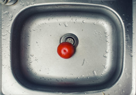 still life of tomatoes in the kitchen sink, minimalismの写真素材