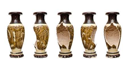 broken porcelain  vase, from different sides, different anglesの写真素材