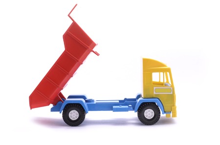 toy dump truck isolated on whiteの写真素材
