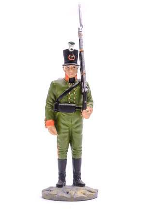 tin soldier Soldier of the 6th Chasseurs, 1805-1808 Isolated on whiteの写真素材