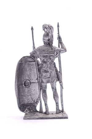 tin soldier Spartan warrior knight figurine isolated on whiteの写真素材