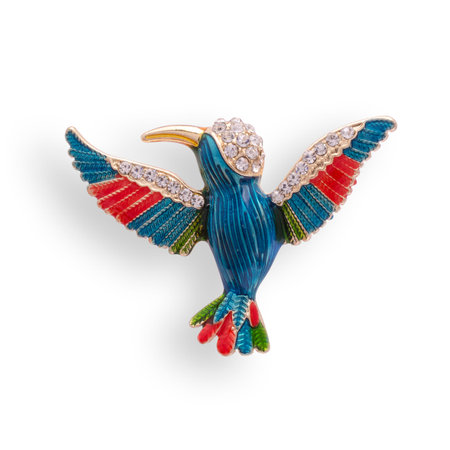 enamel brooch with Hummingbird isolated on whiteの写真素材