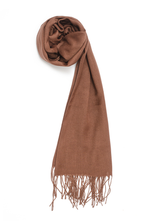 women's brown scarf isolated on whiteの写真素材