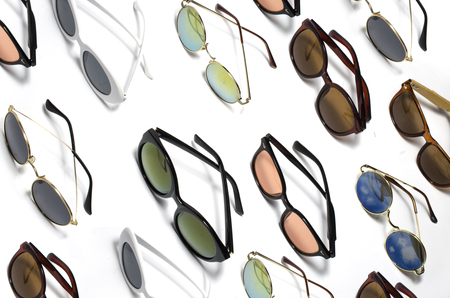set of sunglasses isolated on whiteの写真素材