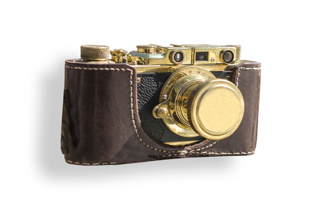 vintage camera isolated on whiteの写真素材