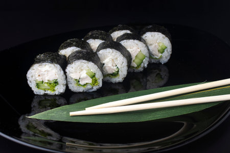 Japanese Sushi Rolls with Cream Cheese, cucumber and herbs