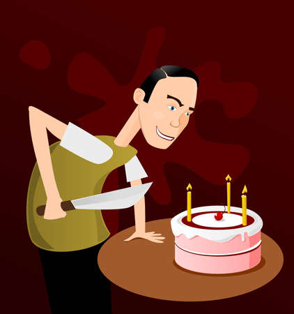 Man with big knife ready to cut a cakeのイラスト素材