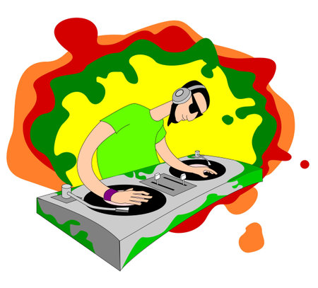 Cartoon acid DJ on setのイラスト素材