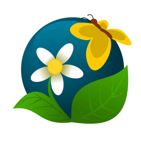 Chamomile and butterfly logo/iconのイラスト素材