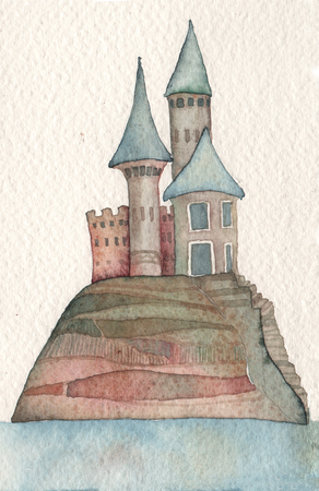 Hand drawn back postcard with castleの写真素材