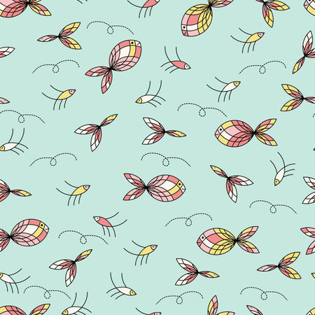 Seamless pattern with fishes on blue background.のイラスト素材