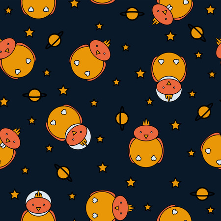 Space Chicken, Abstract childish geometric seamless pattern background.のイラスト素材