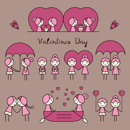 Couple in love vector characters isolated, Brown purple backgroundのイラスト素材