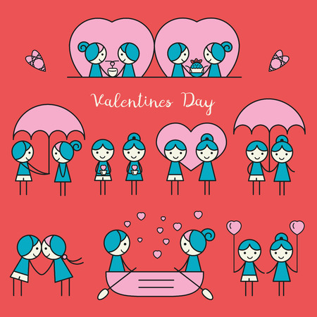 Couple in love vector characters isolated, red backgroundのイラスト素材