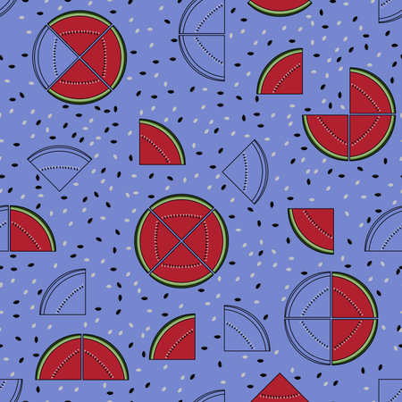 Watermelon seamless pattern. Fashion trendy fabric. Wrapping paper. Violet backgroundのイラスト素材