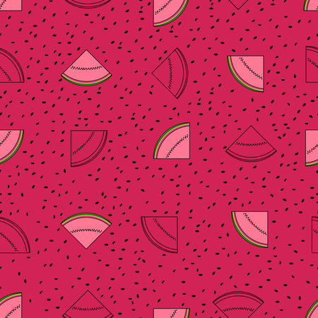 Watermelon vector pattern. Cerise background. Seamless watermelon patternのイラスト素材