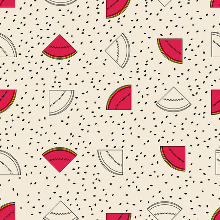 Watermelon vector pattern. Cream background. Seamless watermelon patternのイラスト素材