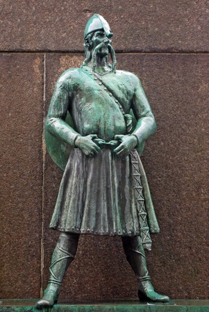 This statue viking Olaf was take in Bergenの写真素材
