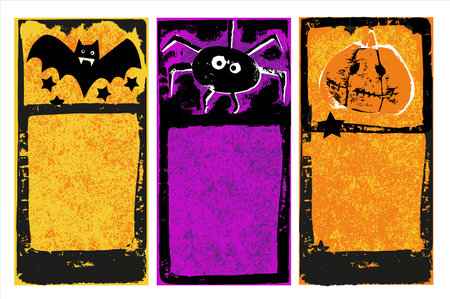Halloween hand drawn flyers, banners set, party design template for invitation and greeting card, with place for text. Funny halloween poster, vector Illustrationsのイラスト素材