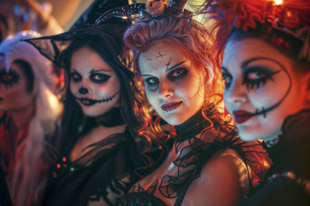 Beautiful young women with Halloween make-up and hairstyleの素材