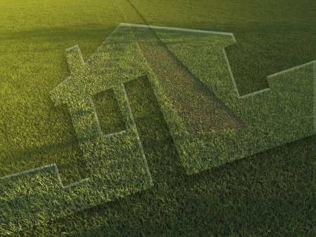 Grass home icon made  from grassの写真素材