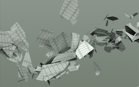 pieces  of tile flying in space  with ball end torus  made in 3d softwareの写真素材