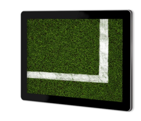 Perfect Grass on screen of tablet  made in 3d softwareの写真素材