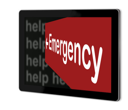 Emergency Sign on screen of tablet  made in 3d softwareの写真素材